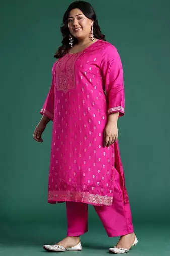 Women Regular Thread Work Kurta with Trousers & With Dupatta