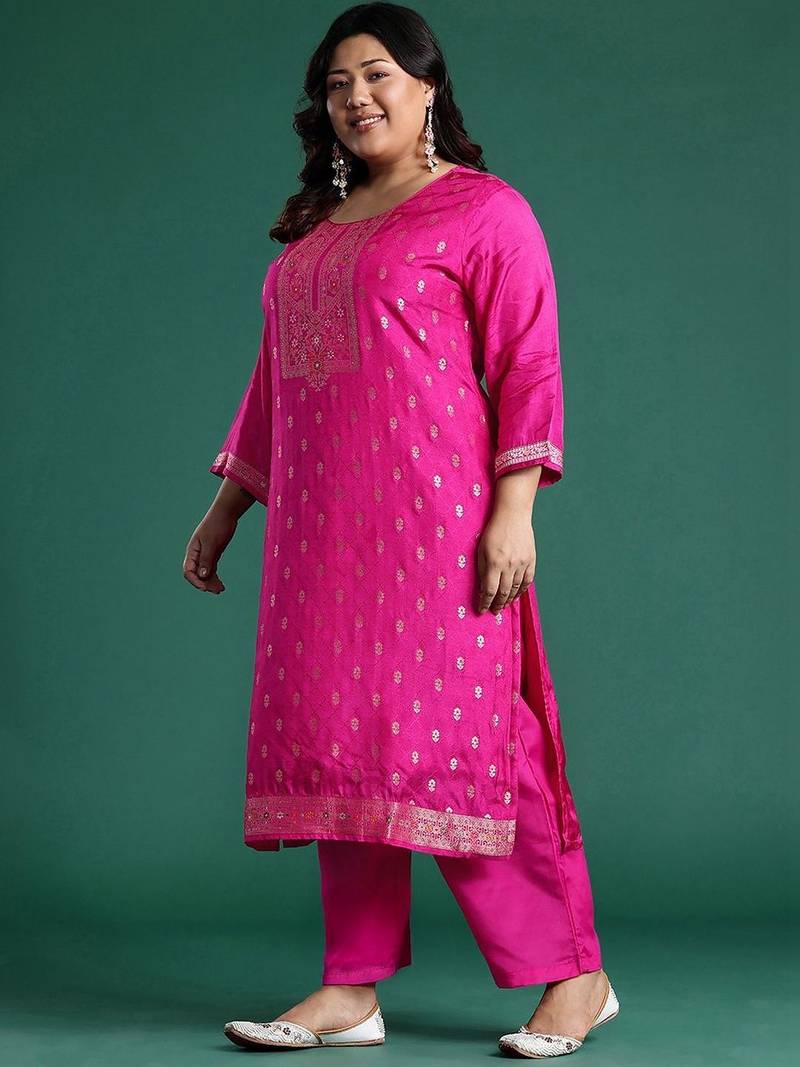Women Regular Thread Work Kurta with Trousers & With Dupatta