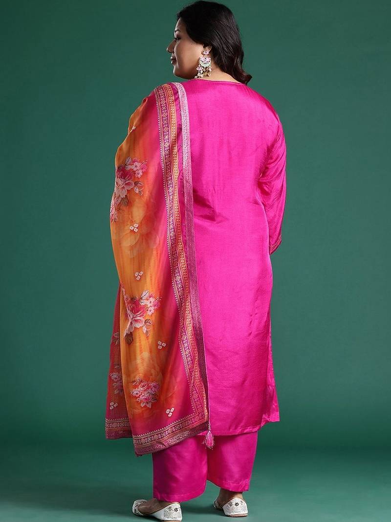 Women Regular Thread Work Kurta with Trousers & With Dupatta