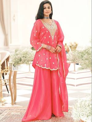 Women Ethnic Motifs Embroidered Regular Thread Work Kurta with Sharara & With Dupatta 1