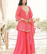 Women Ethnic Motifs Embroidered Regular Thread Work Kurta with Sharara & With Dupatta