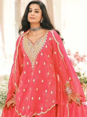 Women Ethnic Motifs Embroidered Regular Thread Work Kurta with Sharara & With Dupatta 4
