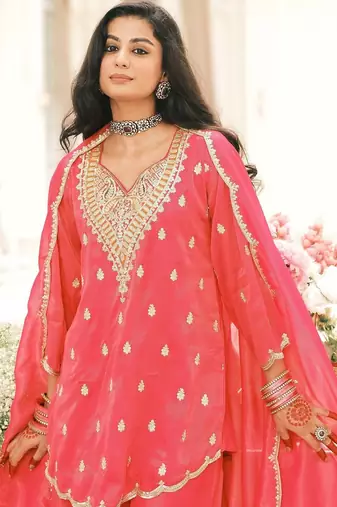 Women Ethnic Motifs Embroidered Regular Thread Work Kurta with Sharara & With Dupatta