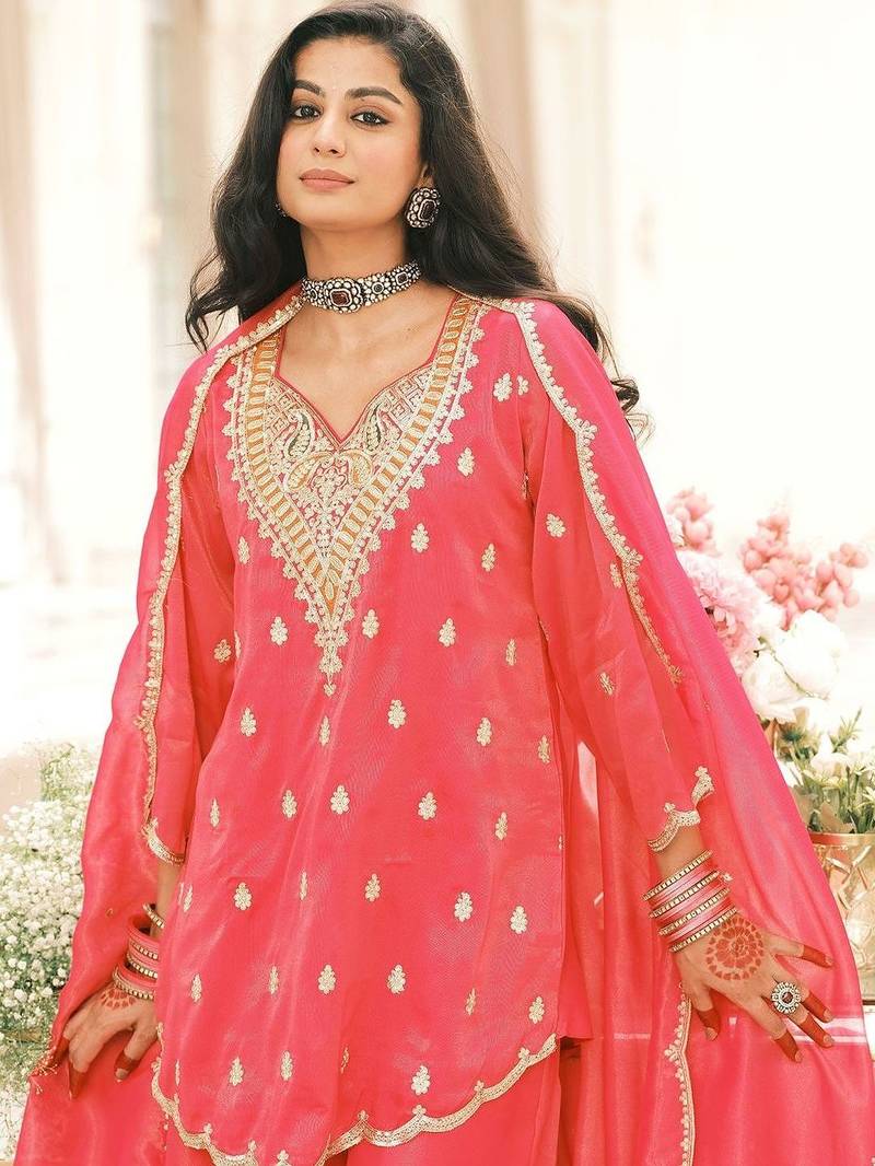 Women Ethnic Motifs Embroidered Regular Thread Work Kurta with Sharara & With Dupatta