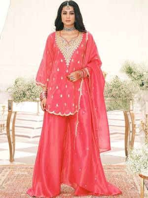Women Ethnic Motifs Embroidered Regular Thread Work Kurta with Sharara & With Dupatta 5