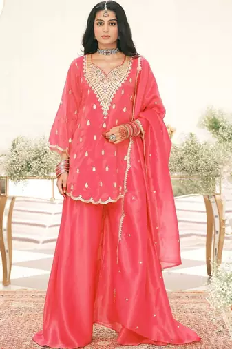 Women Ethnic Motifs Embroidered Regular Thread Work Kurta with Sharara & With Dupatta