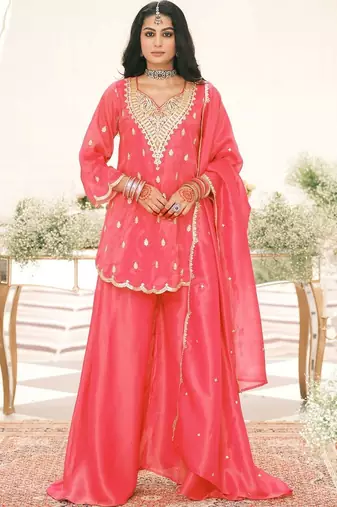 Women Ethnic Motifs Embroidered Regular Thread Work Kurta with Sharara & With Dupatta