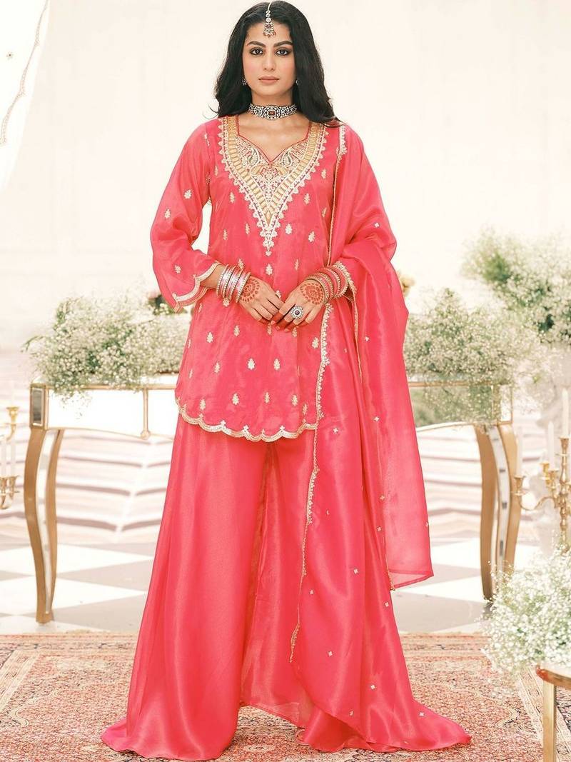 Women Ethnic Motifs Embroidered Regular Thread Work Kurta with Sharara & With Dupatta
