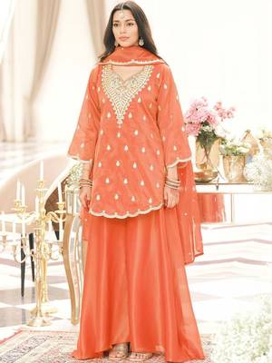 Women Ethnic Motifs Embroidered Regular Kurta with Palazzos & With Dupatta 5