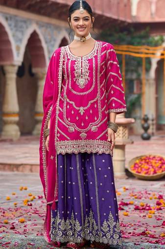 Women Ethnic Motifs Embroidered Regular Kurta with Palazzos & With Dupatta