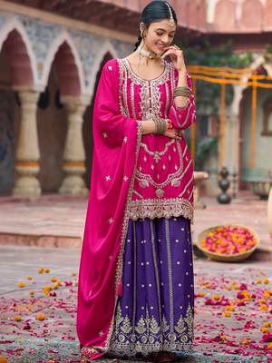 Women Ethnic Motifs Embroidered Regular Kurta with Palazzos & With Dupatta 5
