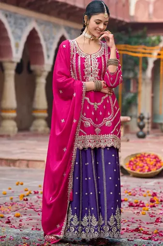 Women Ethnic Motifs Embroidered Regular Kurta with Palazzos & With Dupatta