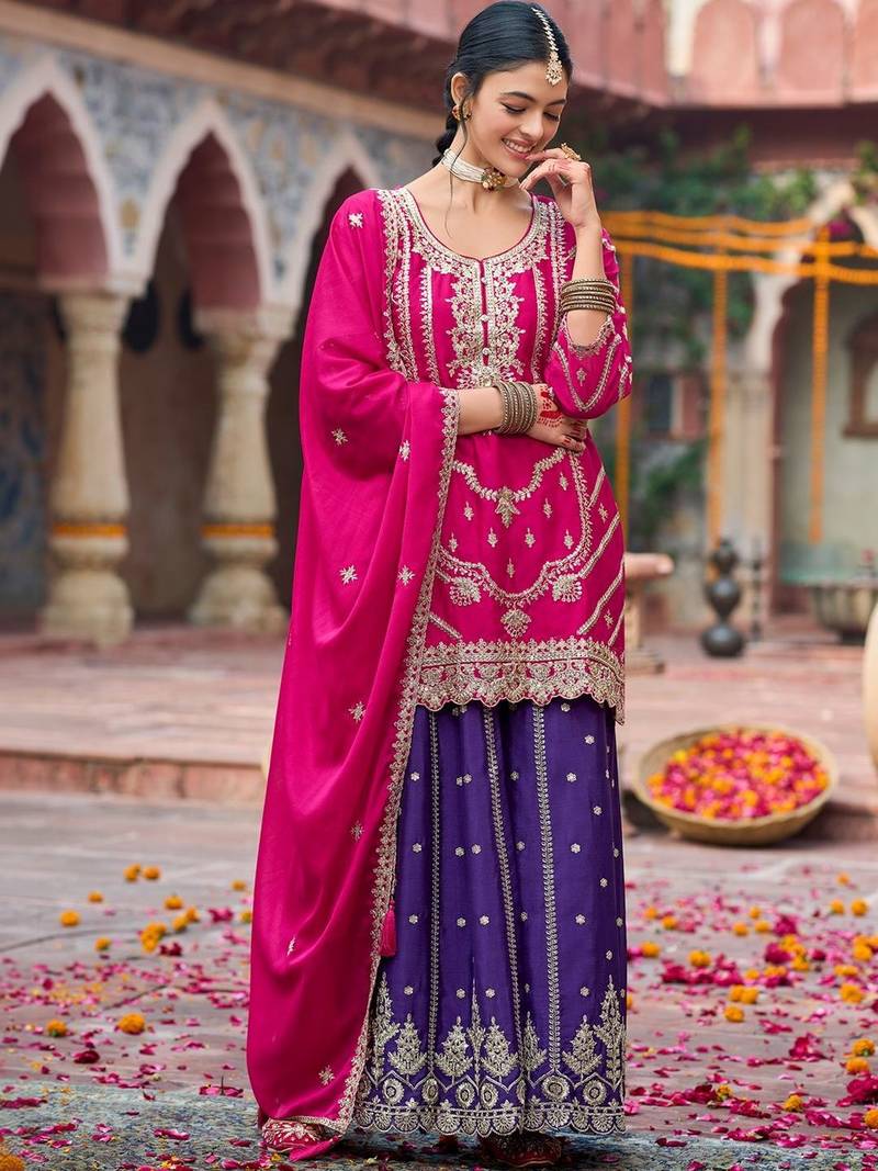 Women Ethnic Motifs Embroidered Regular Kurta with Palazzos & With Dupatta