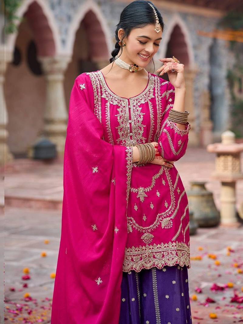 Women Ethnic Motifs Embroidered Regular Kurta with Palazzos & With Dupatta
