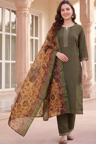 Women Ethnic Motifs Embroidered Regular Thread Work Kurta with Trousers & With Dupatta