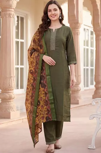 Women Ethnic Motifs Embroidered Regular Thread Work Kurta with Trousers & With Dupatta