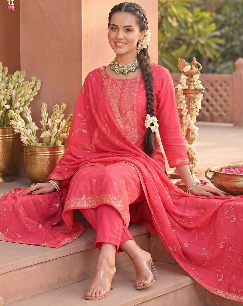 Women Ethnic Motifs Printed Regular Kurta with Trousers & With Dupatta