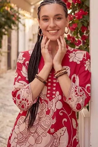 Women Ethnic Motifs Printed Regular Cotton Kurta with Trousers