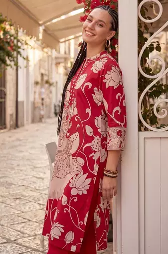 Women Ethnic Motifs Printed Regular Cotton Kurta with Trousers