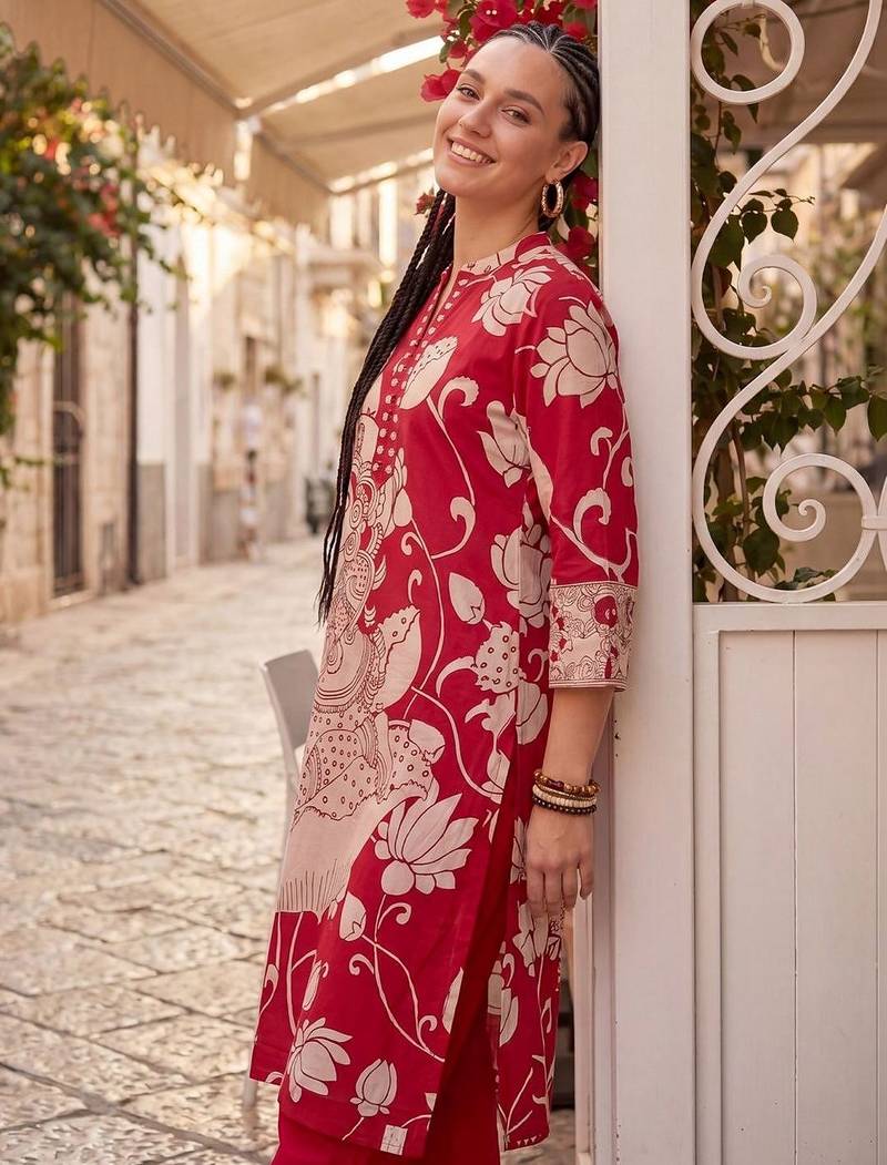 Women Ethnic Motifs Printed Regular Cotton Kurta with Trousers