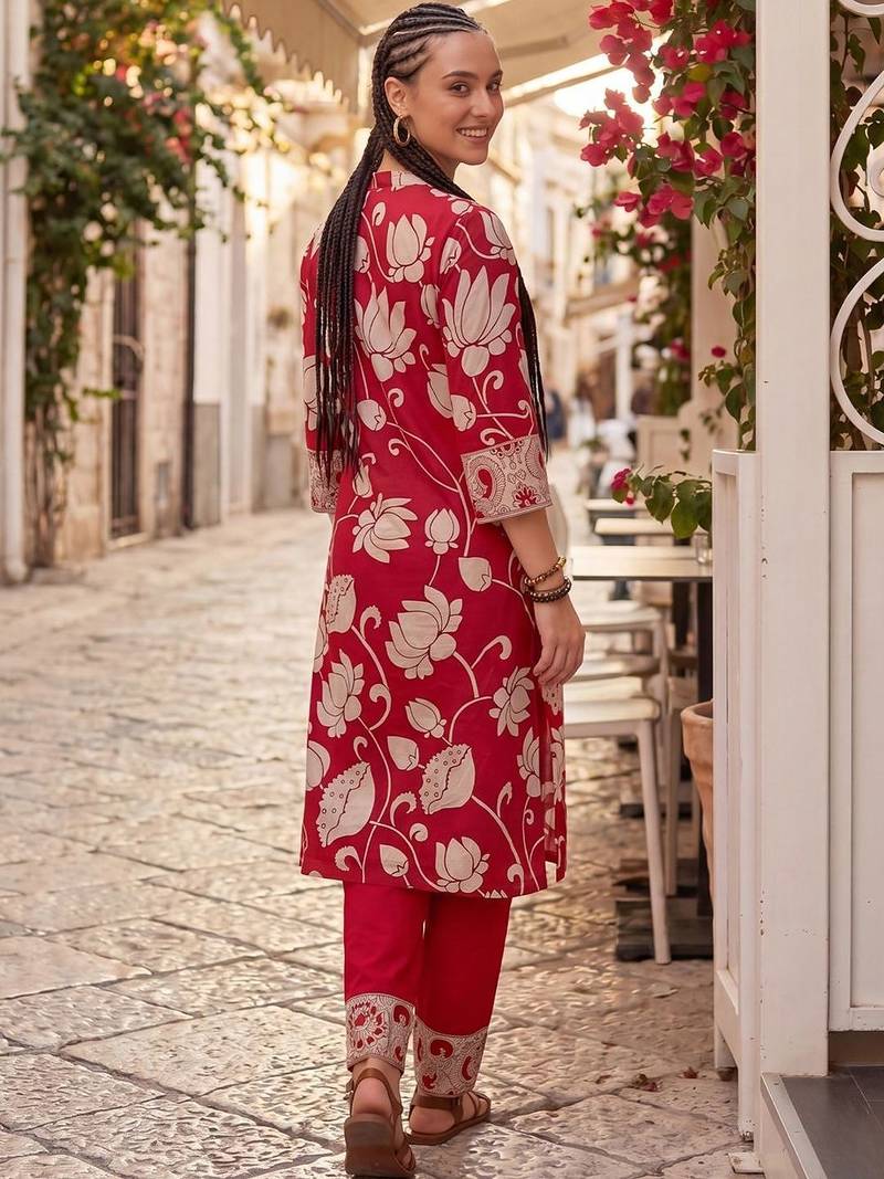 Women Ethnic Motifs Printed Regular Cotton Kurta with Trousers