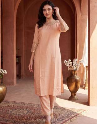 Women Ethnic Motifs Embroidered Regular Sequinned Kurta with Trousers 1