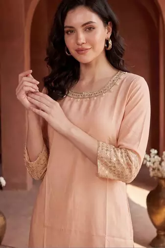 Women Ethnic Motifs Embroidered Regular Sequinned Kurta with Trousers