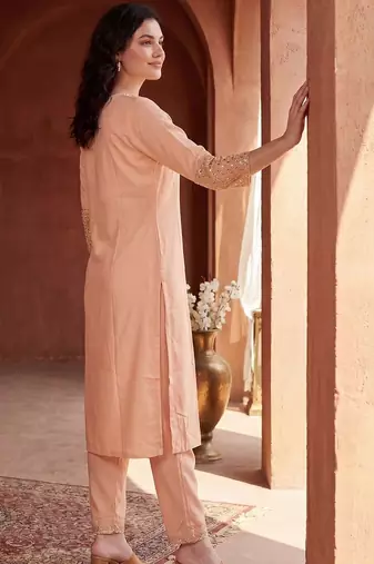Women Ethnic Motifs Embroidered Regular Sequinned Kurta with Trousers