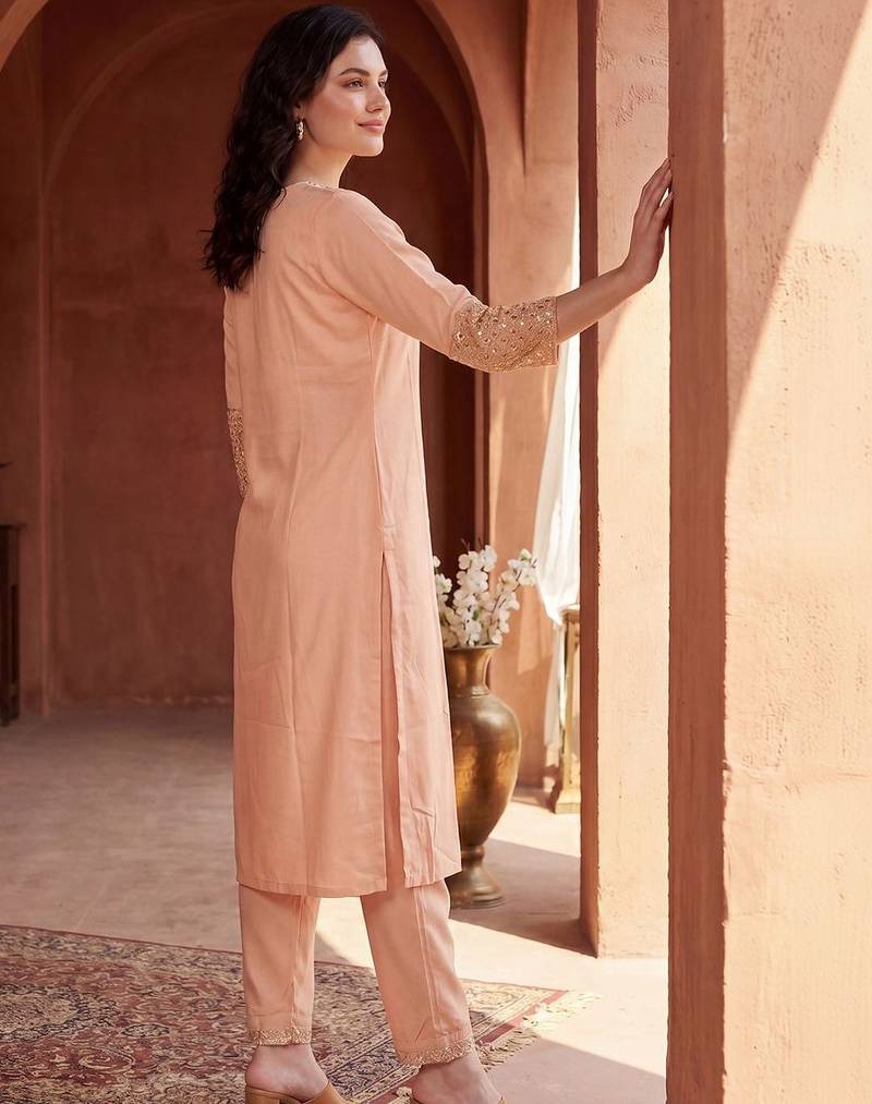 Women Ethnic Motifs Embroidered Regular Sequinned Kurta with Trousers