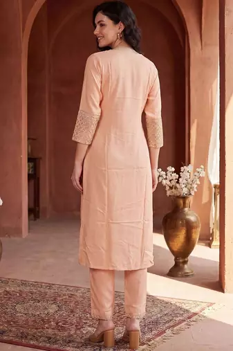 Women Ethnic Motifs Embroidered Regular Sequinned Kurta with Trousers