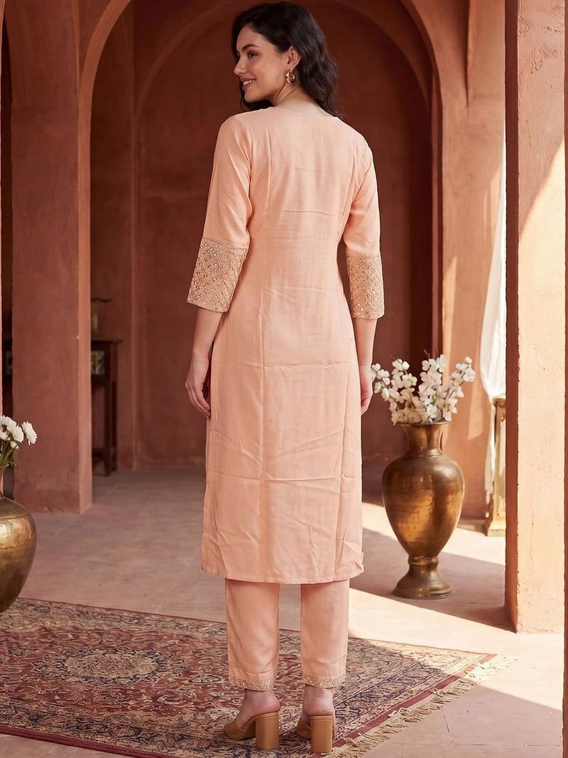 Women Ethnic Motifs Embroidered Regular Sequinned Kurta with Trousers
