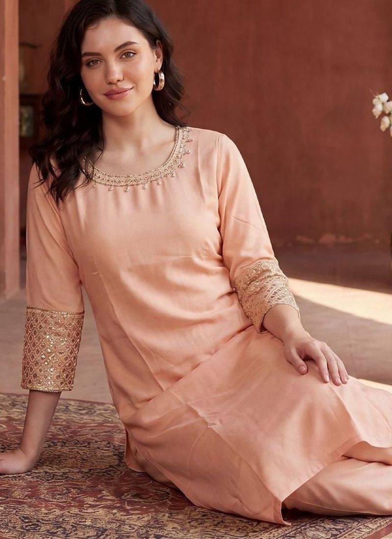 Women Ethnic Motifs Embroidered Regular Sequinned Kurta with Trousers