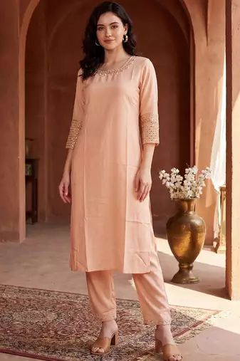 Women Ethnic Motifs Embroidered Regular Sequinned Kurta with Trousers