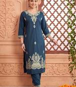 Women Ethnic Motifs Embroidered Regular Thread Work Pure Cotton Kurta with Trousers