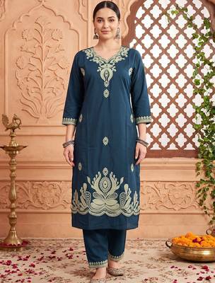 Women Ethnic Motifs Embroidered Regular Thread Work Pure Cotton Kurta with Trousers 6