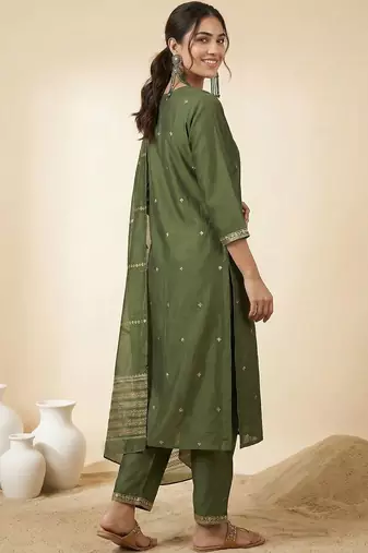 Women Ethnic Motifs Embroidered Regular Thread Work Kurta with Trousers & With Dupatta