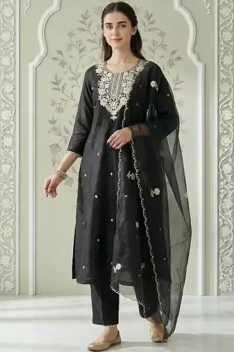 Women Ethnic Motifs Embroidered Regular Thread Work Kurta with Trousers & With Dupatta