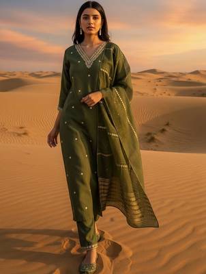 Women Ethnic Motifs Embroidered Regular Thread Work Kurta with Trousers & With Dupatta 1