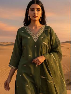 Women Ethnic Motifs Embroidered Regular Thread Work Kurta with Trousers & With Dupatta 2
