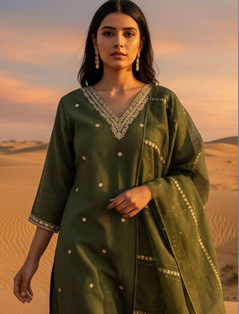 Women Ethnic Motifs Embroidered Regular Thread Work Kurta with Trousers & With Dupatta