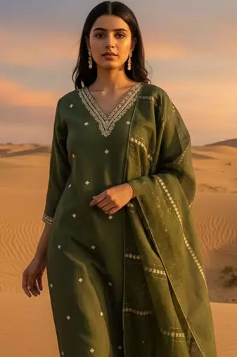Women Ethnic Motifs Embroidered Regular Thread Work Kurta with Trousers & With Dupatta