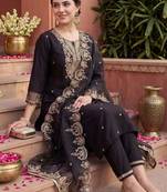 Women Ethnic Motifs Embroidered Regular Thread Work Liva Kurta with Trousers & With Dupatta