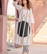 Off White Printed A-line Kurta Trousers Set