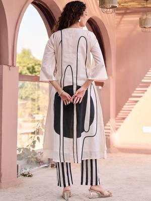 Off White Printed A-line Kurta Trousers Set 5
