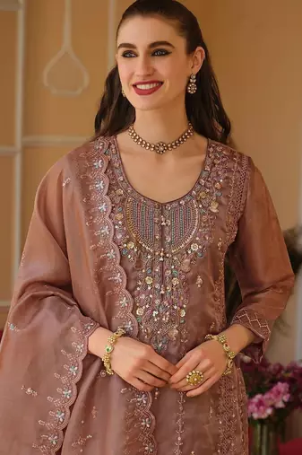 Women Ethnic Motifs Embroidered Regular Thread Work Kurta with Trousers & With Dupatta