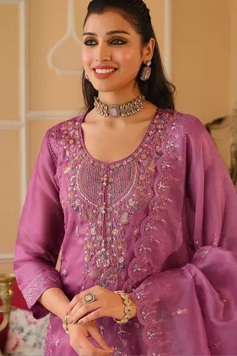 Women Ethnic Motifs Embroidered Regular Thread Work Kurta with Trousers & With Dupatta