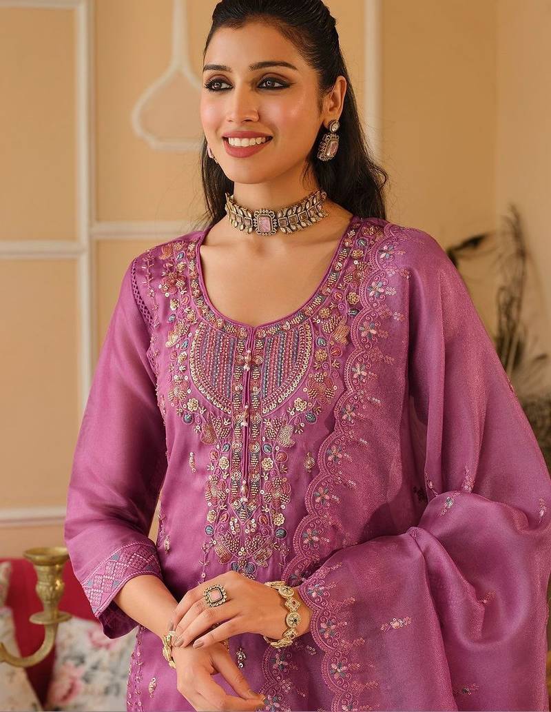 Women Ethnic Motifs Embroidered Regular Thread Work Kurta with Trousers & With Dupatta