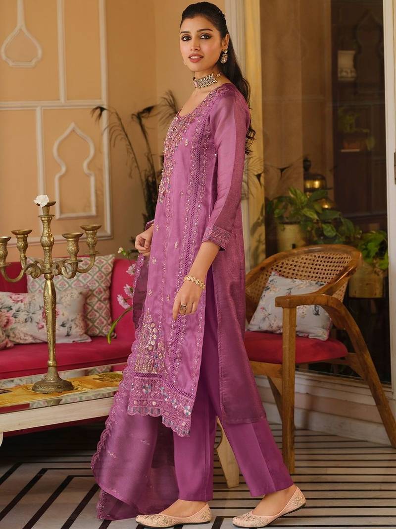 Women Ethnic Motifs Embroidered Regular Thread Work Kurta with Trousers & With Dupatta