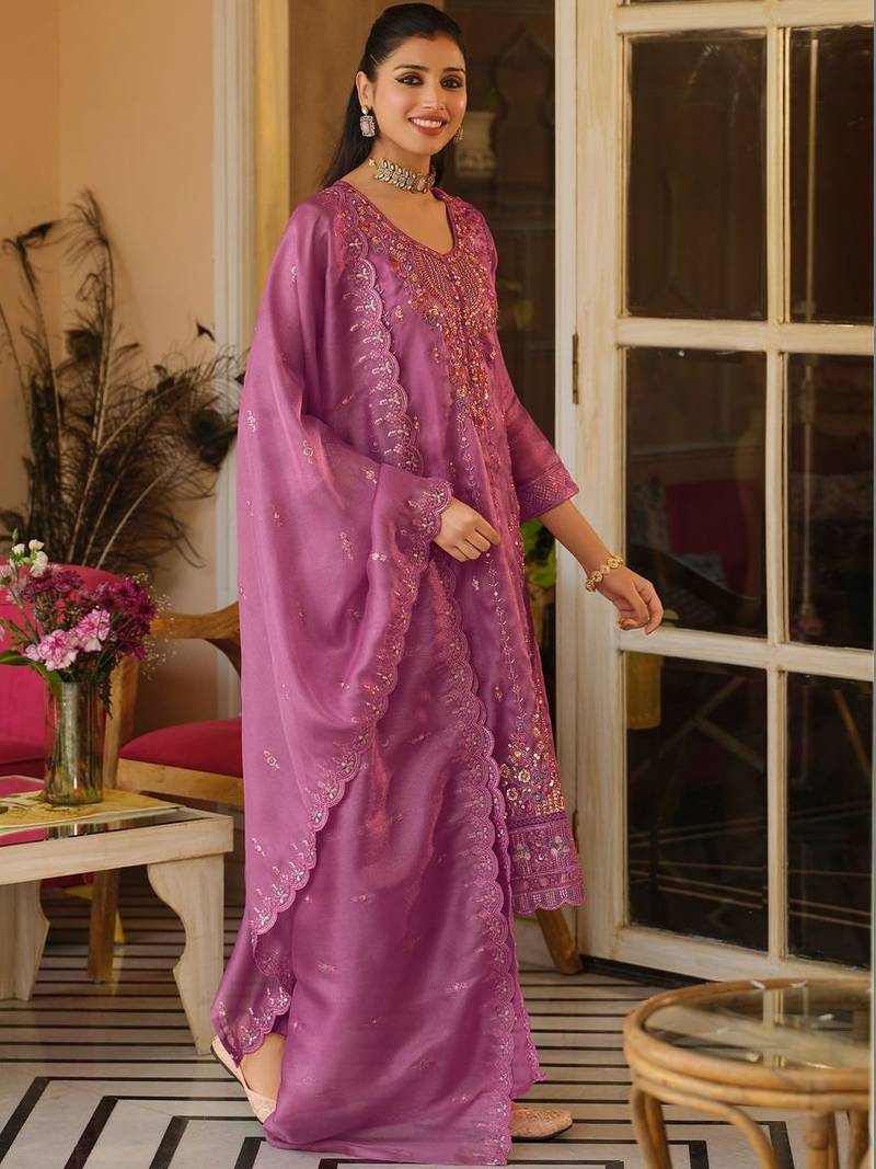 Women Ethnic Motifs Embroidered Regular Thread Work Kurta with Trousers & With Dupatta