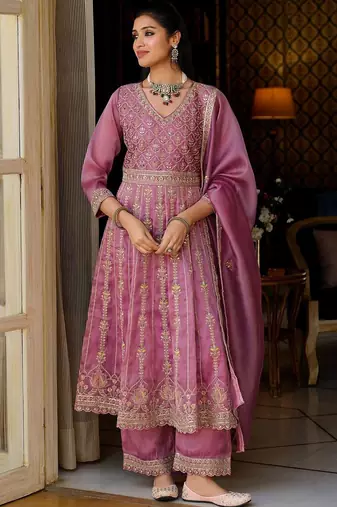 Women Ethnic Motifs Embroidered Panelled Thread Work Kurta with Trousers & With Dupatta